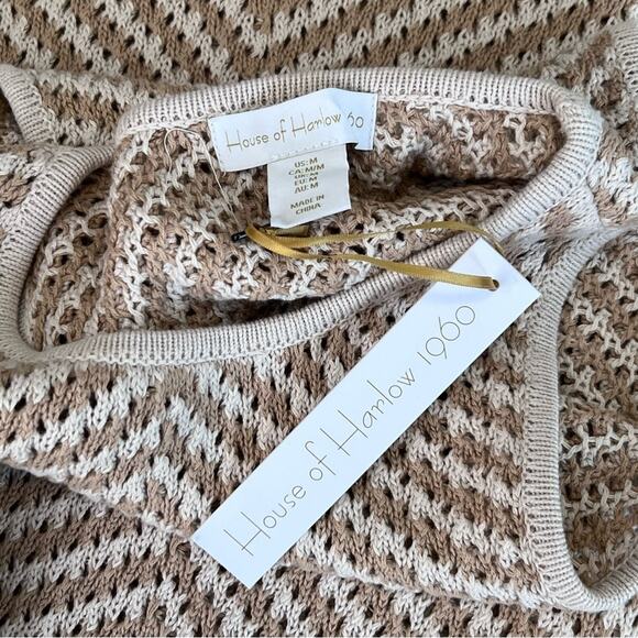 House Of Harlow 1960 NWT Chevron Crochet Knit Ivory Khaki Maxi Dress Size M - Picture 12 of 12